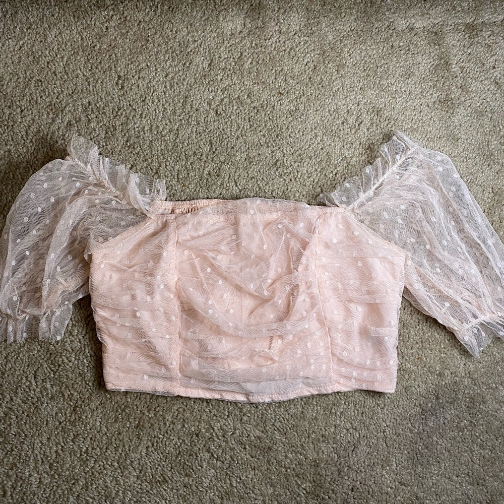 Cutesy Light Pink Princess Mesh Dotted Blouse